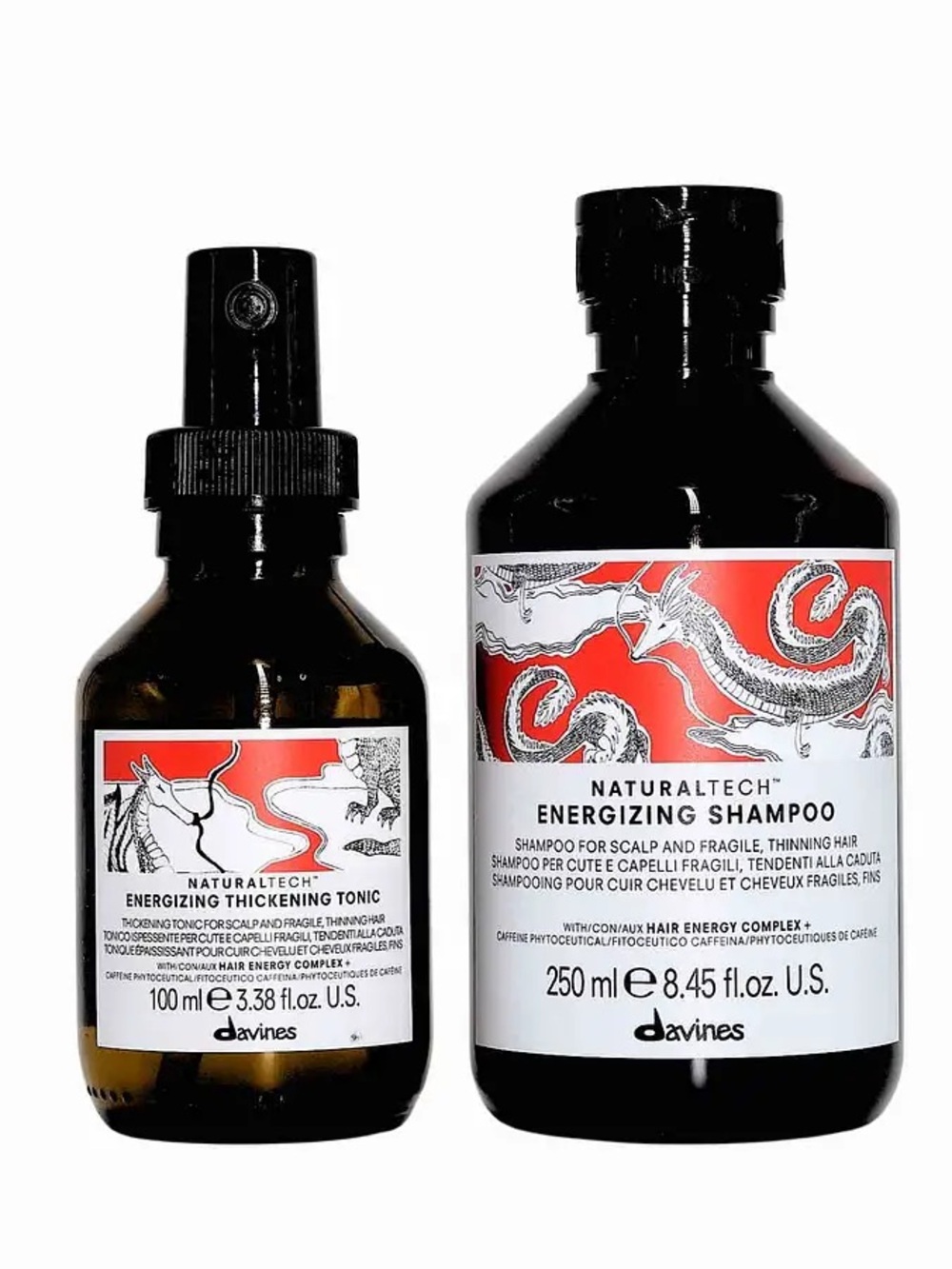 Davines NaturalTech Energizing Shampoo & Thickening Tonic - Black, Red, White